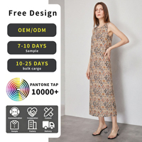 Robe Midi Femme Personnalisée Imprimé Floral Vintage Élégante Sans Manches Bohème Ethnique Lin Coton Vente en Gros Usine
