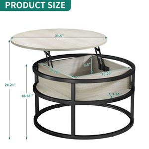 Wooden pop-up round coffee <b>table</b>, suitable for <b>small</b> apartments and living rooms, with hidden storage compartments, a simple - Product Image 4