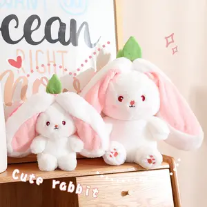 YWMX 25cm Cute Changing Rabbit Plush Toy Zipper Boutique Soft Carrot And Strawberry Rabbit Stuffed Plush Toy Festival Doll Gift