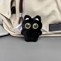 Porte-clés Peluche Halloween, Fidget Squeaky, en fourrure moelleuse, avec ailes de chauve-souris noires, chaton, chat, jouet animal en peluche, poupée