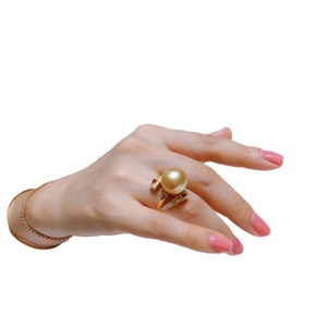 Bague en argent sterling 925 avec perle d'or naturelle, qualité atmosphérique haut de gamme, 13-14 mm, version de précision sans défaut sur le devant - Product Image 5