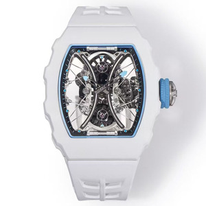 Reloj tourbillon para hombre de alta gama, con caja de fibra de carbono blanca de estilo elegante, correa de caucho y cristal de zafiro. - Product Image 1