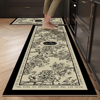 Tapis de cuisine en cuir absorbant l'eau, résistant à l'huile, sans lavage, antidérapant, motif de plantes et de fleurs sans couture