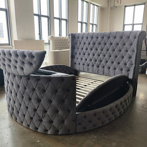 Modernes, kompaktes Design-Rundbett mit Queen/King-Size-Bett, Chesterfield-Stil, getuftet, weiches Schlafzimmermöbel mit TV-Halterung - Product Image 1