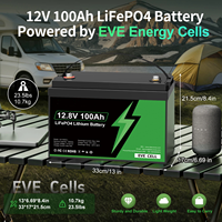 Baterai LiFePO4 12V 100Ah dengan BMS 100A Terintegrasi, 10000 Siklus, Dapat Diisi Ulang, Tingkat Pengosongan 1C, untuk RV, Motor Trolling Kapal, Penyimpanan Energi Surya