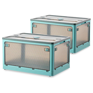 Usine cinq portes ouverte boîte de rangement pliante grandes roues en plastique transparent vêtements livres collations nourriture voyage bacs de rangement pliables - Product Image 1