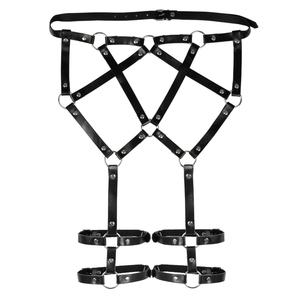 Pantalon ajustable en PU à rivets pour bondage SM, vêtements de contrainte pour cosplay, tenue de soumission MUQU Noir - Product Image 1