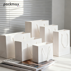 Wedding Birthday Shopping Party Wine Jewelry Eco-Friendly Cardboard Customized Logo Lamination Drawstring <b>White</b> Small Gift <b>Bag</b> - Product Image 1