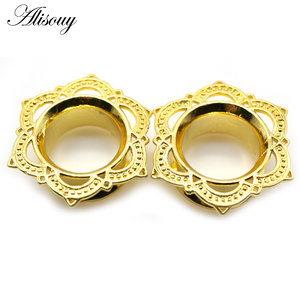 1 cặp mới màu trắng đồng thau thịt đường hầm Tai cắm đơn bùng trang trí công phu Đồng cơ thể <span class=keywords><strong>piercing</strong></span> đồ trang sức Tai Expander Đo 6 đến 16mm - Product Image 5