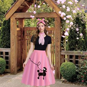 Falda estilo poodle para mujer, estilo vintage de los años 50, color rosa, corte en A, estampada, disfraz retro con accesorios - Product Image 5