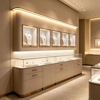 Grande vitrine à bijoux en bois gris foncé avec éclairage LED, design écologique, construction durable pour l'affichage en magasin de bijouterie