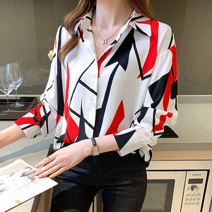 Chemisiers à manches longues pour femmes, style <span class=keywords><strong>chic</strong></span> et tendance, imprimé à blocs de couleur, hauts élégants pour femmes - Product Image 3