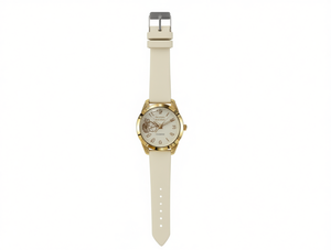 Montre mécanique pour femme Hyf A152, boîtier en or, bracelet en cuir, cadran analogique, affichage de la date, style élégant, boîtier rond de 30 mm - Product Image 1