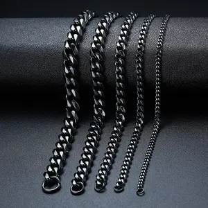 Collar de cadena de eslabones cubanos para hombre, de acero inoxidable, 14K, 18k, 3-11mm, sin níquel