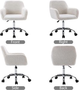 Elegante Silla Giratoria Blanca con Altura Ajustable, Silla de Acento Tapizada en Lana de Cordero Suave, Silla de Maquillaje para Sala de Estar, <span class=keywords><strong>Oficina</strong></span> o Vestidor - Product Image 5