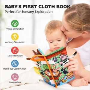Livre en tissu pour bébés, animaux, 6-12 mois, livre tactile pour nourrissons, livre froissé - Product Image 3