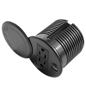 Black customizable 80mm diameter round 2-position American Standard safety door with 1U1C dust cover socket power strip