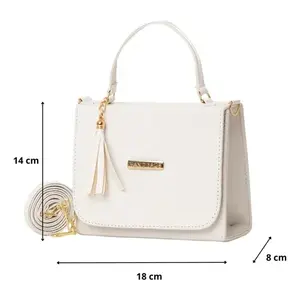 Sac messager pour femme Fana Lcela Leia, rangement maquillage, avec pompon, style classique, en microfibre et cuir synthétique, poignée supérieure - Product Image 4