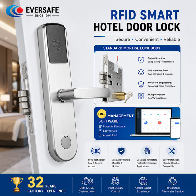 4 AA Batteries Stainless Steel 304 Rfid Hotel Door Lock System M1 Card Smart Card Access with Free Software for Office Building