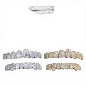 Grillz dentaire en or massif 18K or rose avec cristaux, motif Rose Cut, style Hiphop tendance, unisexe, micro-incrustations pour les lèvres, idéal pour cadeau de mariage et usage quotidien - Product Image 2