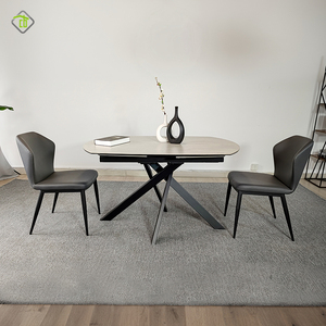 Ensembles <span class=keywords><strong>de</strong></span> table <span class=keywords><strong>de</strong></span> dîner à poutre rocheuse <span class=keywords><strong>ronde</strong></span> <span class=keywords><strong>de</strong></span> style Europe du Nord dalle <span class=keywords><strong>de</strong></span> marbre avec 6 chaises - Product Image 2