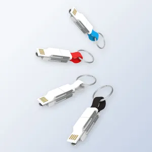 Cheap Promotional Gift Wholesale Multi-function Key Ring Micro Type C Mobile Phone Data USB Short Keychain Charger Cable