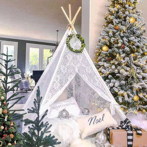 Tenda da gioco pieghevole per bambini, tenda teepee in tessuto con quattro pali, gioco morbido per interni - Product Image 1