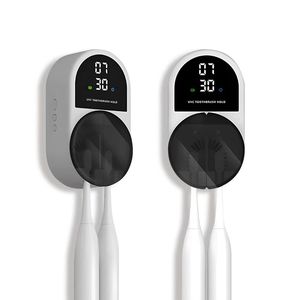 Sensor montado en la pared para baño, superventas, apertura y cierre automáticos, soporte para desinfectante de cepillo de dientes doble con reloj, 2025 - Product Image 5