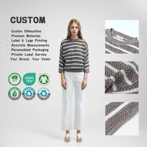 เสื้อกั๊กไหมพรมคอสูงแบบสั่งทำพิเศษ, เสื้อกล้ามถักลายทางผ้าฝ้ายแบบซิปสำหรับผู้หญิงขายส่ง - Product Image 1