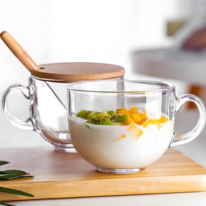 Groothandel op maat gemaakte koffiemokken, drinkbekers voor water, melk, thee, ontbijtgranen, glazen beker met bamboe deksel - Product Image 1