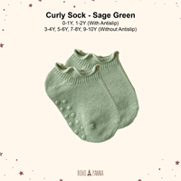 Calcetines BohoPanna Curly Sock color verde salvia, tallas 5-6 años, calcetines premium para niños con tacto suave, elástico y transpirable para mayor comodidad diaria y pasos felices.