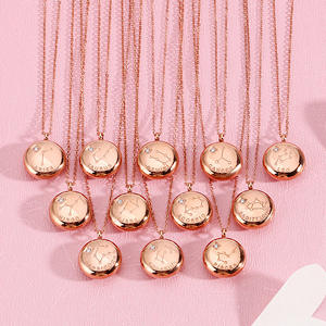 Una pietra da donna Stnleaiss gioielli rotondi in acciaio astrologia dodici segni zodiacali oro rosa placcato collana pendente - Product Image 1