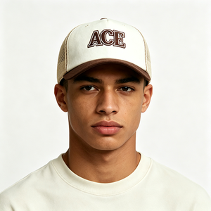 Gorra Trucker de Moda con Malla y Lona Bicolor Bordada ACE al por Mayor, Ajustable con Cierre a Presión, Unisex, para Uso Diario y Ropa Urbana - Product Image 1