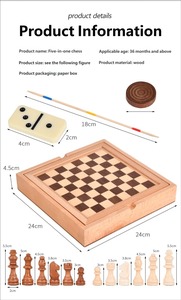 Juego de mesa educativo premium 5 en 1 con estuche de madera de haya para ajedrez, damas y dominó, ideal para el desarrollo infantil. - Product Image 4
