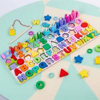 Juguete de Madera Montessori, Tablero de Actividades, Rompecabezas de Alfabeto, Números y Formas, Pesca, Anillos de Conteo, Juego Educativo de Aprendizaje para Niños