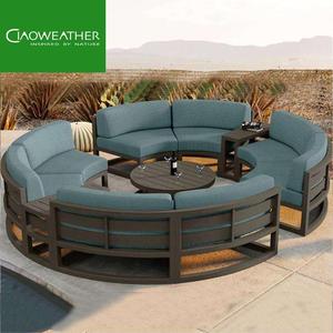 Ensemble <span class=keywords><strong>de</strong></span> <span class=keywords><strong>canapé</strong></span> <span class=keywords><strong>de</strong></span> <span class=keywords><strong>jardin</strong></span> extérieur rond <span class=keywords><strong>en</strong></span> aluminium, mobilier <span class=keywords><strong>de</strong></span> salon circulaire moderne pour patio avec coussins imperméables - Product Image 3