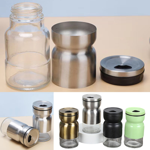 Distributeur d'épices Farmhouse pour sels d'épices Ensemble de salières <span class=keywords><strong>et</strong></span> poivrières originales en verre noir <span class=keywords><strong>et</strong></span> blanc avec trous de versement réglables - Product Image 5
