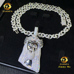 Ensemble de bijoux Hip Hop Iced Out de luxe personnalisé au design unique, plaqué rhodium, GRA, en argent 925, avec pendentif Jésus en Moissanite <span class=keywords><strong>et</strong></span> chaîne Infini - Product Image 3