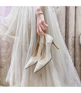 Escarpins de luxe pour femmes, élégants, à talons hauts, en maille ornée de strass, chaussures de mariage - Product Image 6