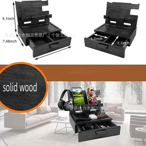 Wooden Desktop Storage <b>Rack</b> 9.1x7.48x7.1inch Solid Wood Phone Holder Headphone <b>Glasses</b> Watch Organizer Home Office Use - Product Image 1
