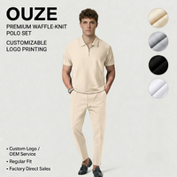 Ensemble Décontracté Deux Pièces Homme pour l'Été, Couleur Unie Col Chemise Manches Courtes, Pantalon Zippé Respirant