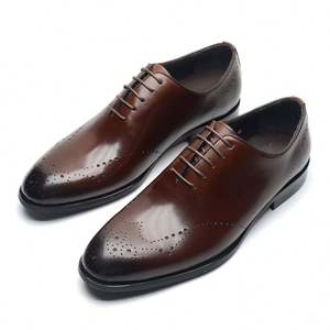 Chaussures Oxford Derby basses pour hommes en cuir véritable, légères, respirantes, à lacets, à bout carré, pour l'automne, style business décontracté - Product Image 6