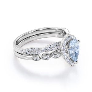 Anillo de Compromiso de Plata de Ley 925 con Corte de Pera y Aguamarina, Chapado en Oro, Gema Azul Clásica Certificada Fina - Product Image 6