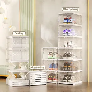 家用防尘透明透明自由安装鞋盒储物可折叠收纳器塑料柜堆叠鞋盒