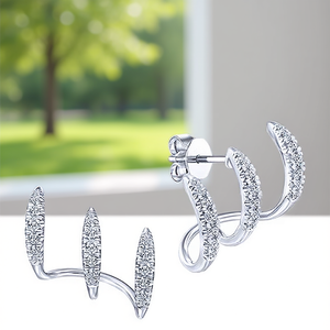 Orecchini a polsino in oro bianco E1713 da donna, alla moda, con cristalli e strass micro-incastonati, gioielli per feste - Product Image 2