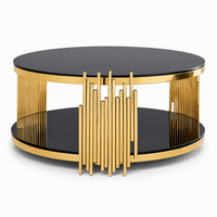 Table basse ronde de style nordique de luxe en or, table centrale à double niveau en verre, table d'appoint minimaliste pour canapé ou bureau