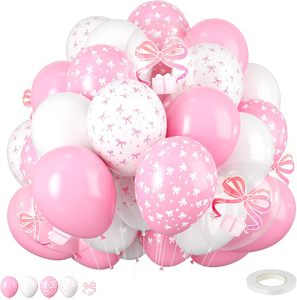 Ballons imprimés avec un nœud rose et blanc <span class=keywords><strong>de</strong></span> 12 pouces, coquette et mignons, pour une fête d'anniversaire sur le thème des nœuds, décoration <span class=keywords><strong>de</strong></span> mariage, fournitures <span class=keywords><strong>de</strong></span> fiançailles - Product Image 1