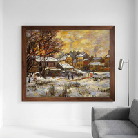 B&C ART Peinture à l'huile impressionniste de Claude Monet, personnalisée et peinte à la main, sur toile, paysage de coucher de soleil et de paysage enneigé, écologique, pour décoration intérieure
