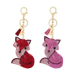 Crystal Rhinestone Charm kering Diamante Animals Eye Charm Fox Keychain tassel Pendant Fox Key Chains Cute Purse Bag Charm Gift
