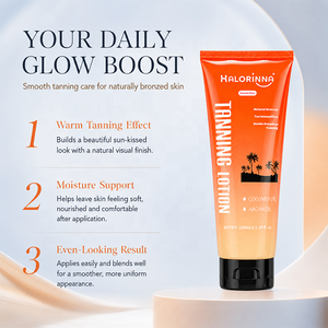 Crema Bronceadora HALORINNA 100ml, Crema Corporal con Aspecto Natural, Brillo Bronceado, Venta al Por Mayor OEM - Product Image 5